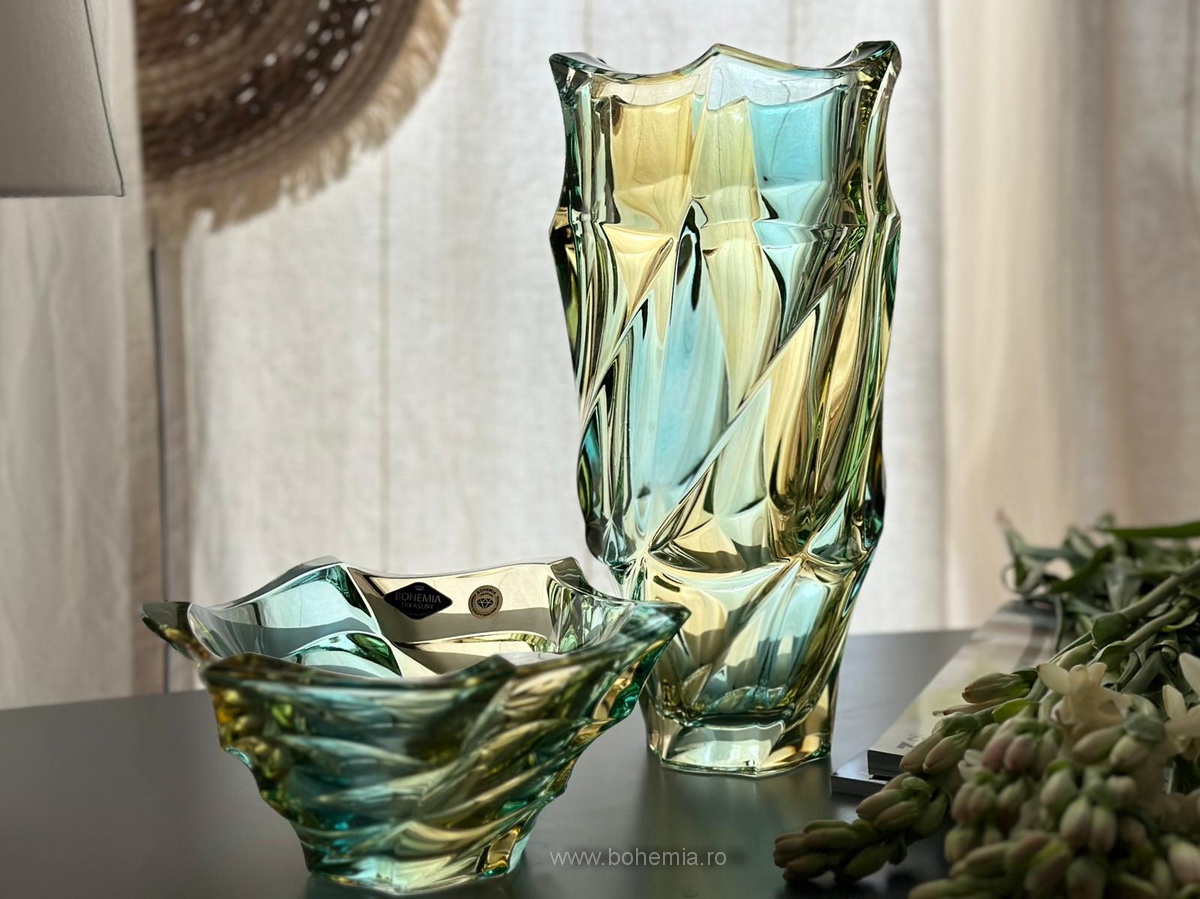 Bohemia Crystalite Flamenco Lemon 30cm Bowl and vase